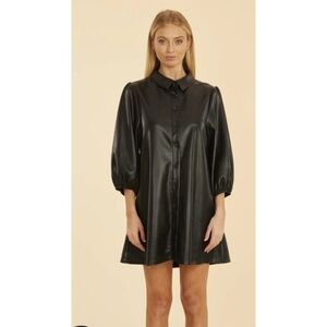 Dolce Cabo puff sleeve faux leather dress Color Black Size XS
